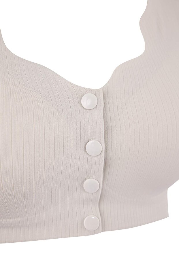 Gri Dikişsiz Lazer Kesim Görünmez/Hayalet Düğme Detaylı Kaplı Bralette Örme Sütyen THMSS26SU00002 - 3