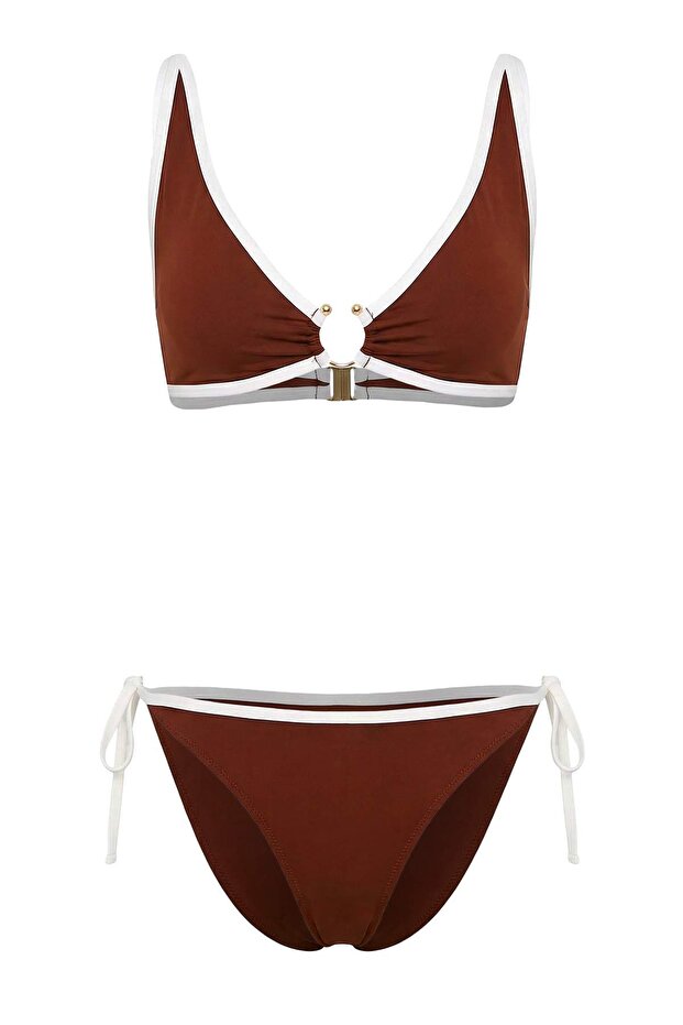 Kahverengi Aksesuarlı Klora&Suya Dayanıklı Uzun Ömürlü LYCRA® XTRA LIFE Bikini Takımı TBESS26BT00004 - 6