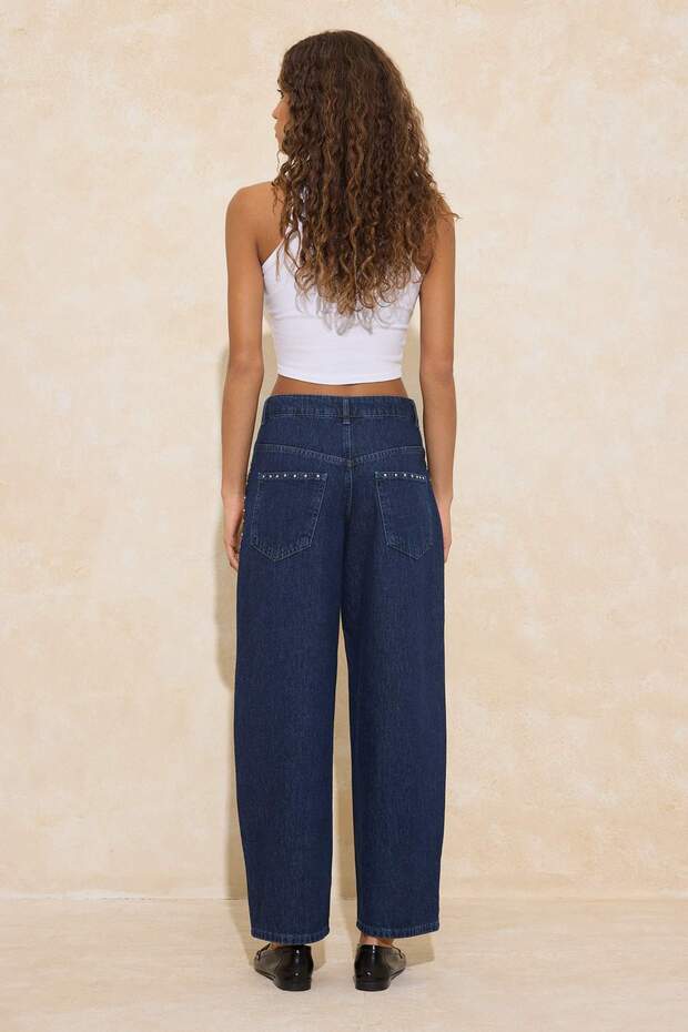 Mavi DÖKÜMLÜ Aksesuar Detaylı Normal Bel %100 Pamuk Barrel Jeans TWOSS26JE00025 - 4