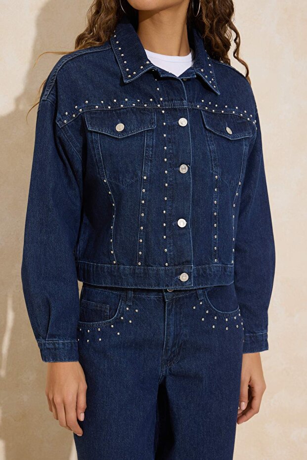 Mavi DÖKÜMLÜ Aksesuar Detaylı 100% Pamuk Denim Ceket TWOSS26CE00007 - 3