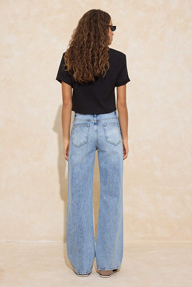 Mavi*002 Yüksek Bel Wide Leg Geniş Paça %100 Pamuk Non-Stretch Jeans TWOSS23JE00083 - 4