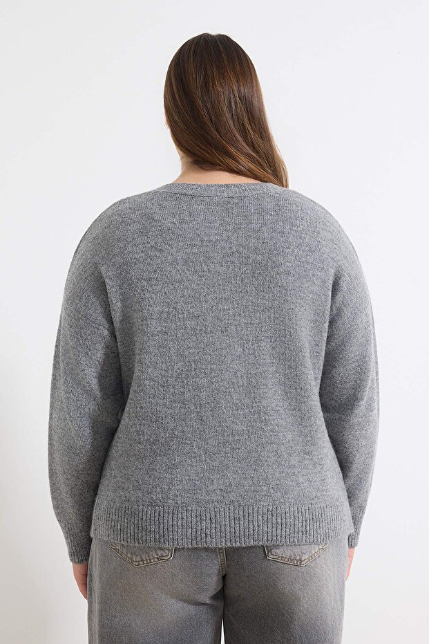 Wardrobe Essentials Antrasit Alpaka Yünü Karışımlı Basic Triko Hırka TBBAW26AV00037 - 4