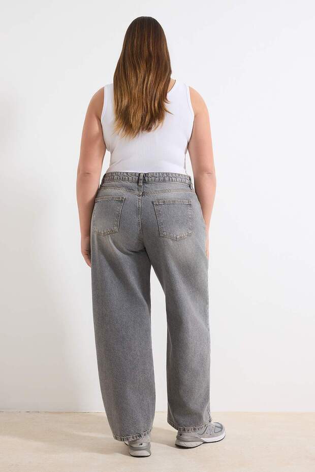 Gri Yüksek Bel Barrel Baggy %100 Pamuk Non-Stretch Büyük Beden Jeans TBBAW26CJ00043 - 4