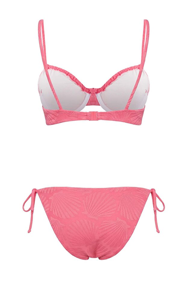 Pembe Tünelli Dokulu Balconette Kaplı Normal Bel Regular Bikini Takımı TBESS26BT00039 - 8