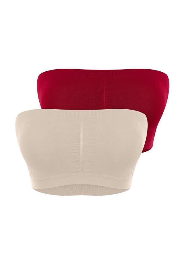 Taş-Bordo 2'li Seamless/Dikişsiz Balensiz Kaplı Bandeu Örme Sütyen THMSS25SU00010 - 5