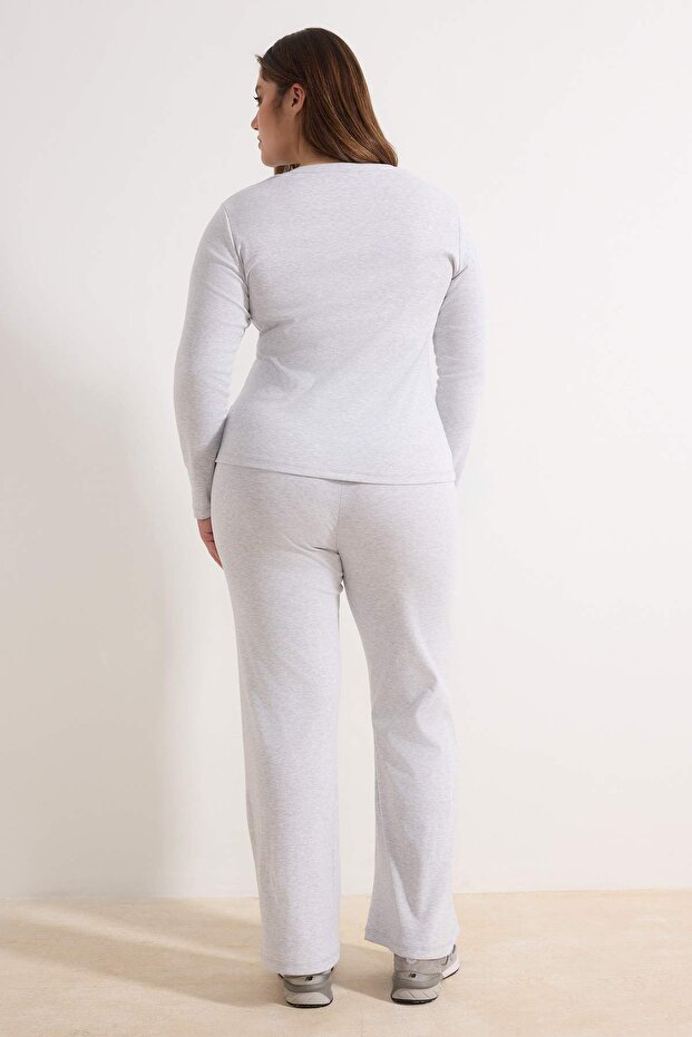 Wardrobe Essentials Gri Fitted/Vücuda Oturan Fitilli Esnek Örme Alt-Üst Takım TBBAW26CP00010 - 4