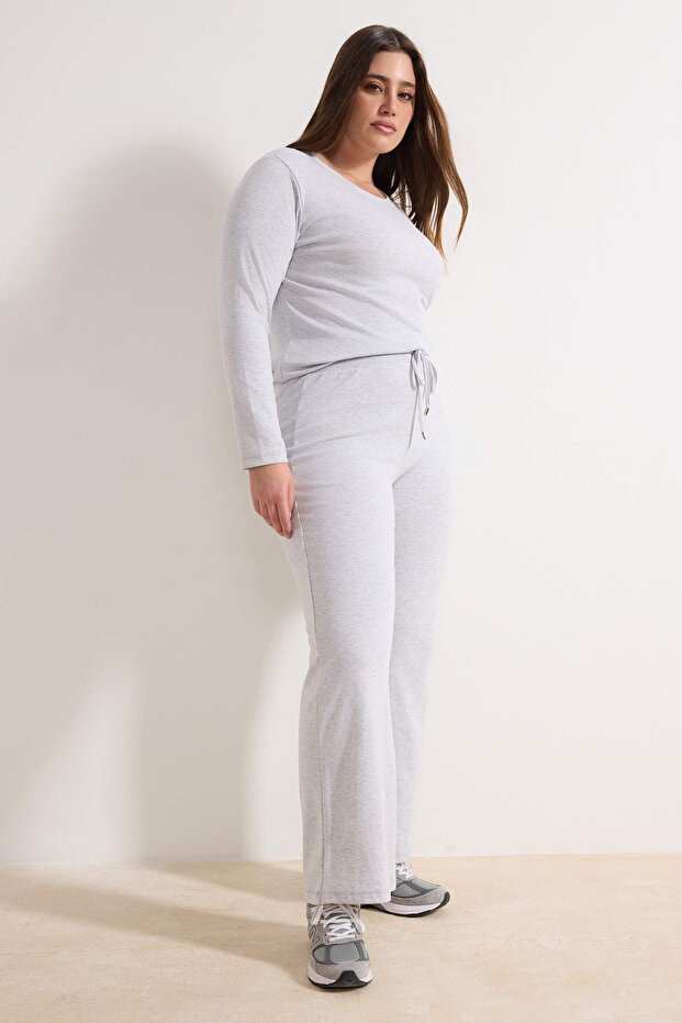 Wardrobe Essentials Gri Fitted/Vücuda Oturan Fitilli Esnek Örme Alt-Üst Takım TBBAW26CP00010 - 2