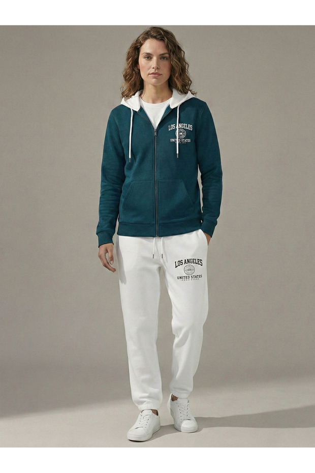 Women's Unisex Double Color Comfortable Los Angeles Printed Simple Winter Oversized Inside Ş Fleece-Lined Tracksuit Set