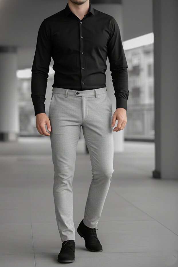 Men's Slim Fit Stretch Fabric Ankle Length Italian Cut Fabric Trousers