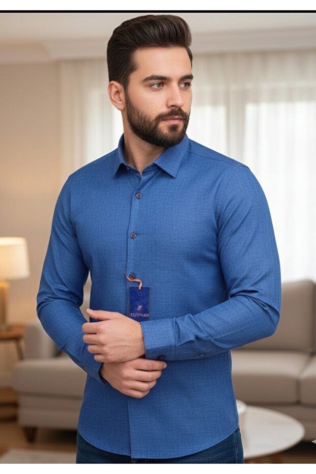Long Sleeve Melange Fabric Slim Fit Men's Shirt
