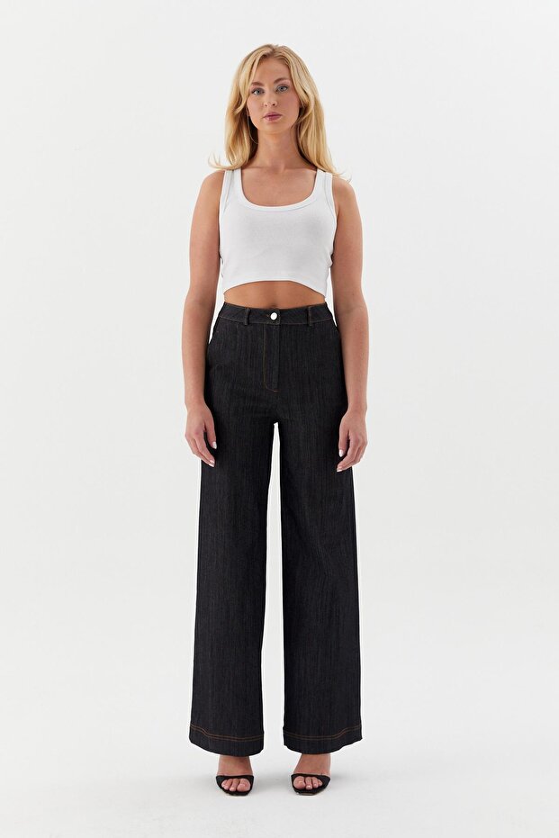 Tan Stitched Slim Trousers White