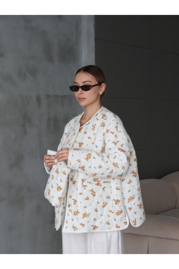 ÇİÇEKLİ ÇANTALI KAPİTONE OVERSİZE CEKET - 4