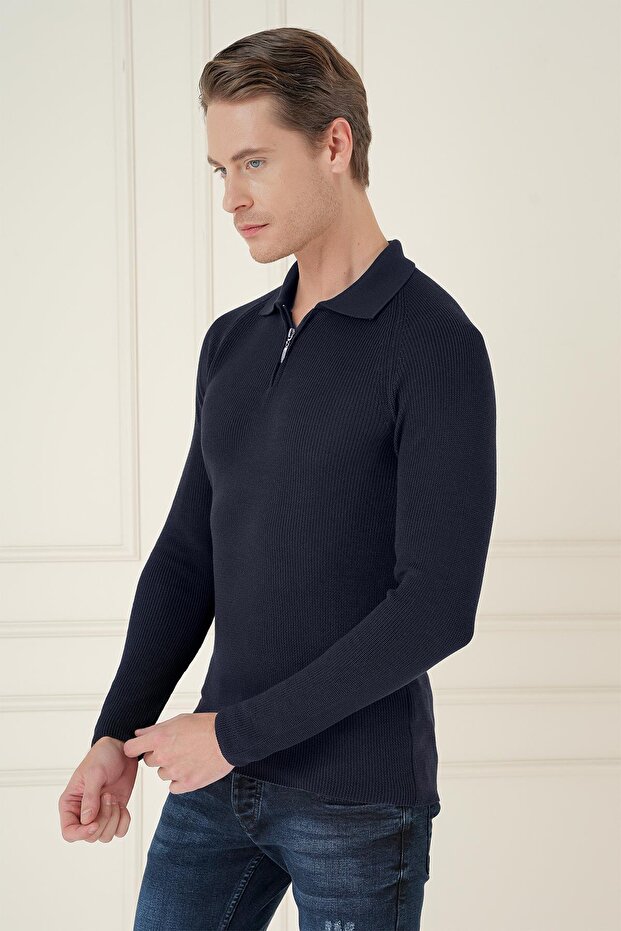 TR 878 TRİKO SLİM FİT LACİVERT BASİC - 3