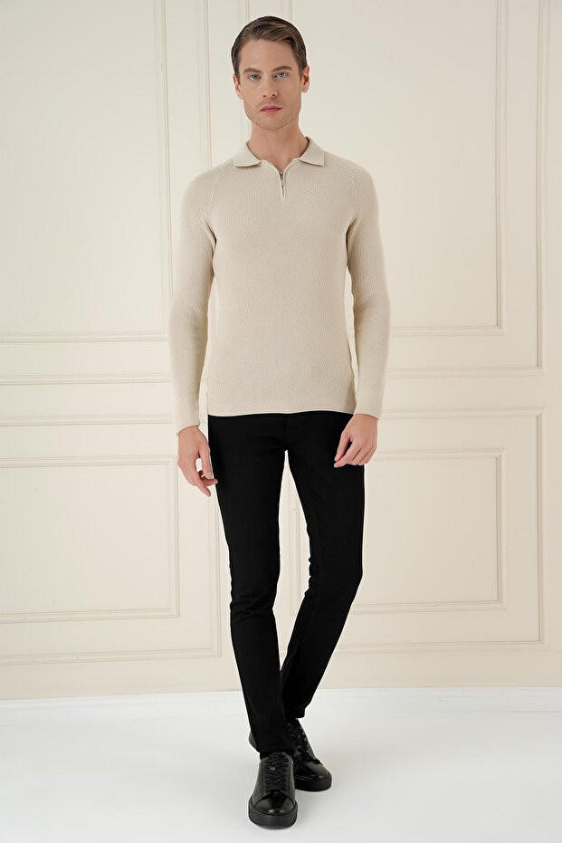 TR 878 TRİKO SLİM FİT BEJ BASİC - 4