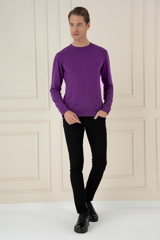 TR 875 Slim Fit Mor Klasik Triko - 2