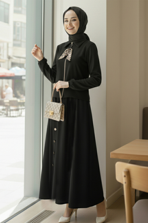 Scarf Hijab Double Set N7173 Black