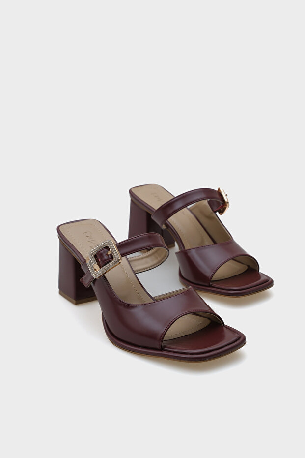 Monika Blunt Toe Medium Heeled Stone Buckle Women's Slippers - 1