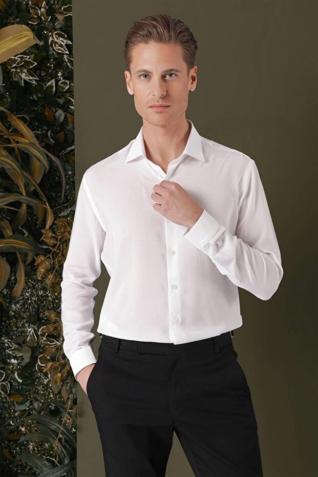 قميص رجالي GK 709 Slim Fit White 1 كلاسيك