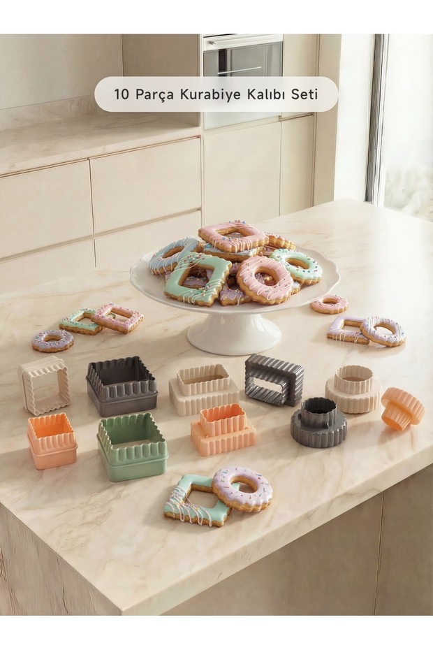 10Pcs Geometry Patterned Double Sided Cookie Cutter Square Rectangle and Round - 1