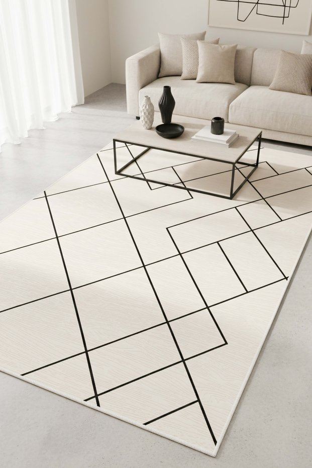 Digital Printing Washable Non-Slip Base Beige Living Room Carpet Kitchen Carpet Runner