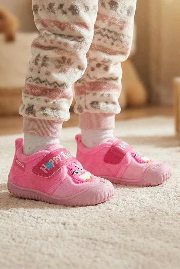 Winter Velcro Adjustable Comfortable Sole Happy Birds Baby Girls Slippers Shoes