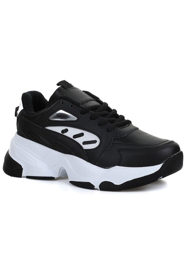 Vientto Black and White Lace-Up Women's Sports Sneaker Shoes 3404