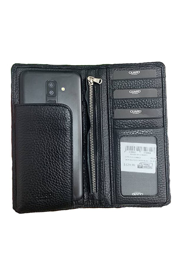 3029 Chelsea Black Genuine Leather Hand Portfolio Wallet with Phone Compartment