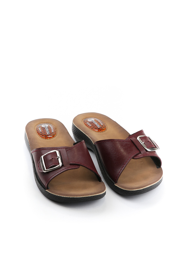 Women's Burgundy Gel Heel Spur Slippers