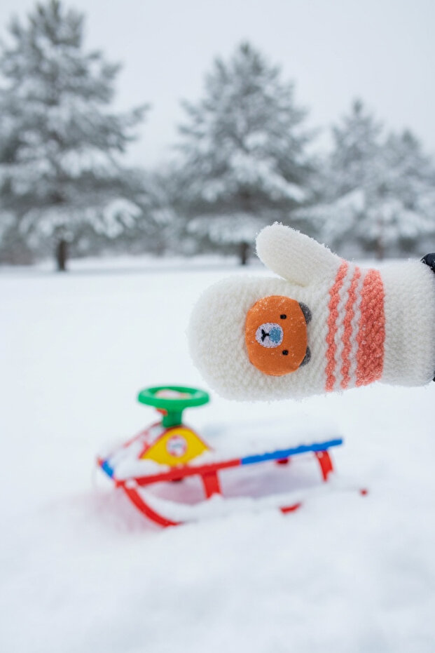 1-3 Yaş Bebe Örme Eldiven Kız - 4