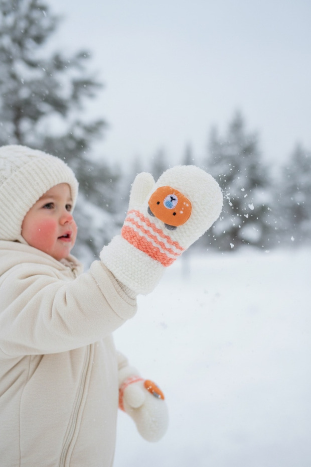 1-3 Yaş Bebe Örme Eldiven Kız - 3