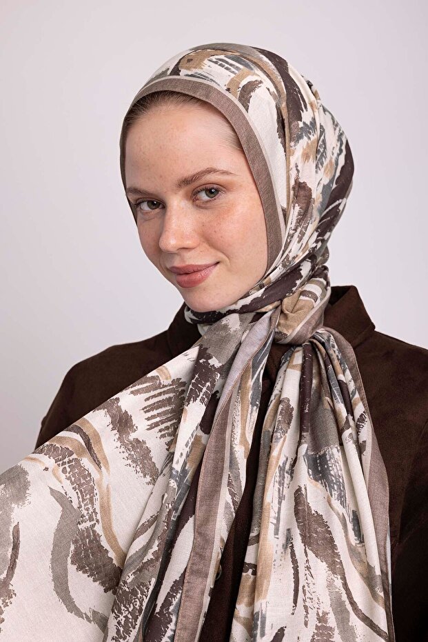 Devr-I Brush Patterned Single-Sided Shawl - Brown - 6