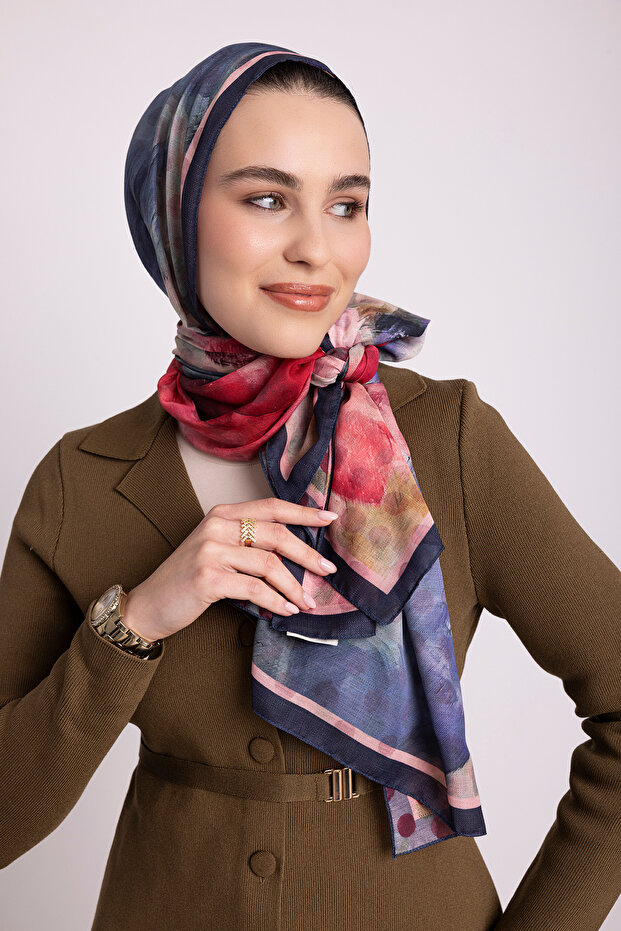 شال مزدوج الجوانب بنمط تجريدي منقط - أحمر بورجوندي
