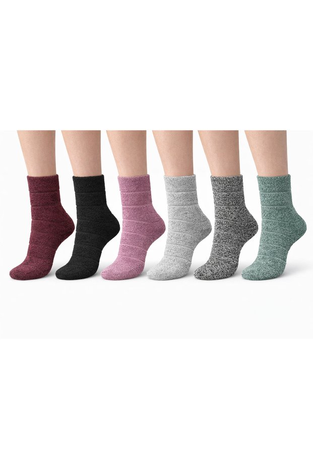 Socks 6 Pairs Women's Winter Reverse Towel Thick Cotton Modal Blended Curly Elastic-Free Socket Socks