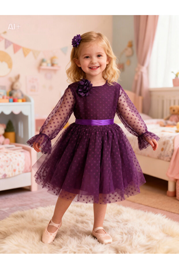 Buckled Polka Dot Puffy Tulle Dress