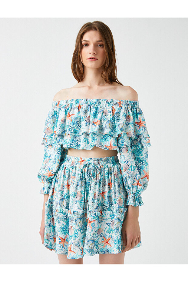 Crop Blouse Patterned Frilly - 3