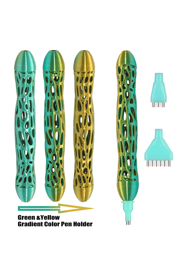 Gradient Green 3D Hollowed-Out Diamond Painting Pen with Gradient Color, Dual-Purpose Suction & Clay