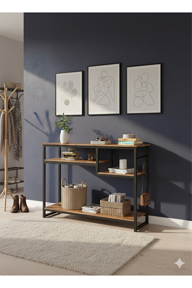 طاولة كونسول مزودة بمخرج طاقة - طاولة أريكة/مدخل مع رف تخزين - 7