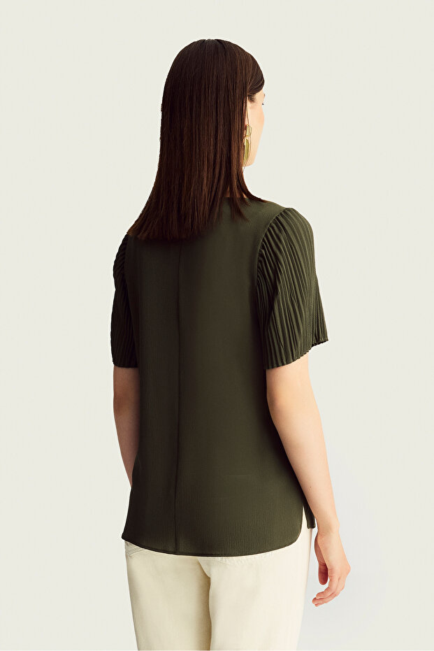 Kolları Piliseli Haki Bluz - 4