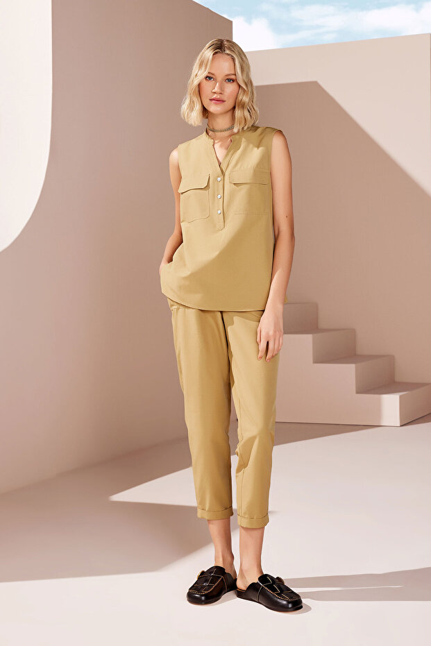 Half Placket Tank Top - 1