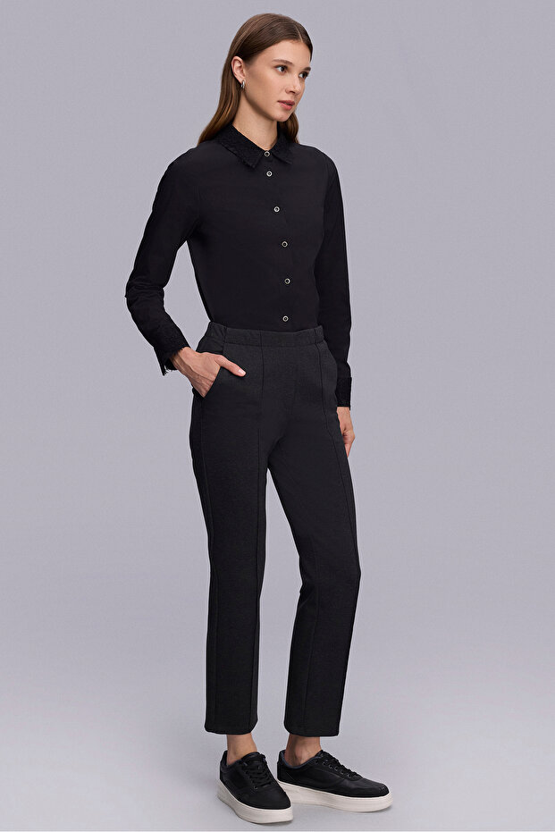 Önü Dikişli Antrasit Örme Pantolon - 3