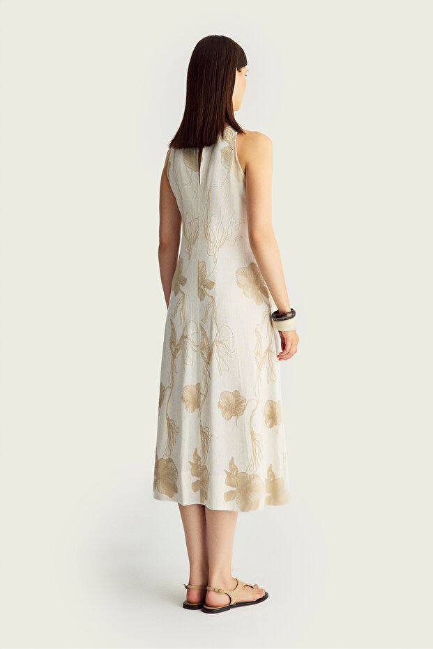 Bej Midi Boy Elbise - 4