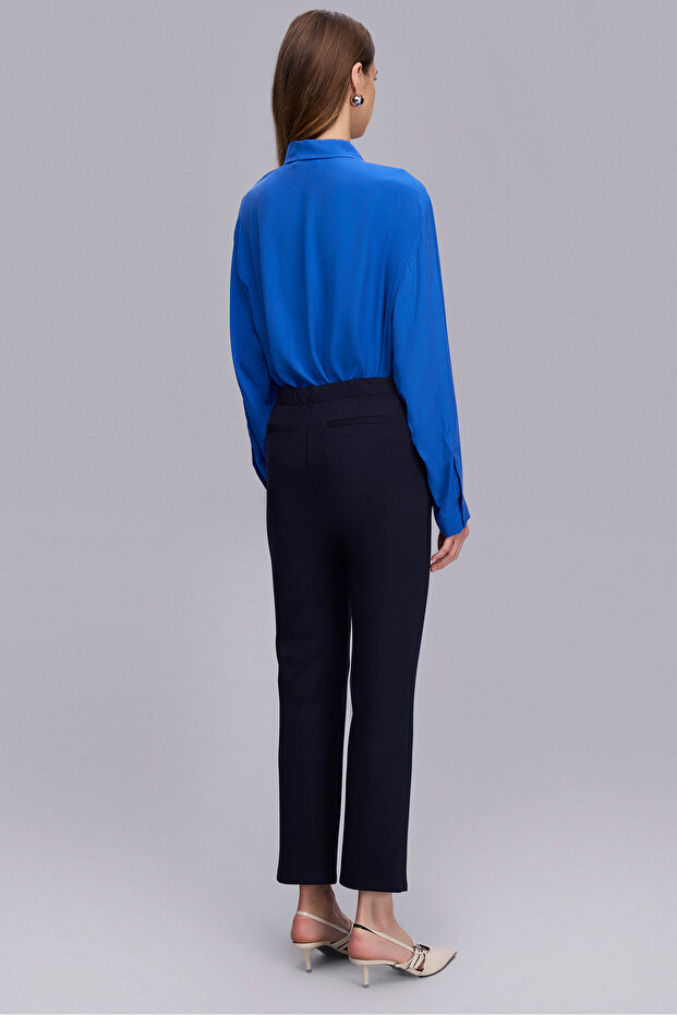 Önü Dikişli Lacivert Örme Pantolon - 4