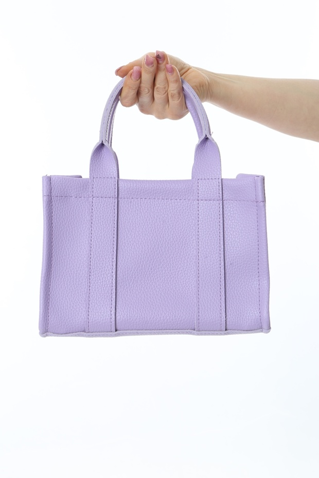 Lila Deri Mini Tote Çanta - 4