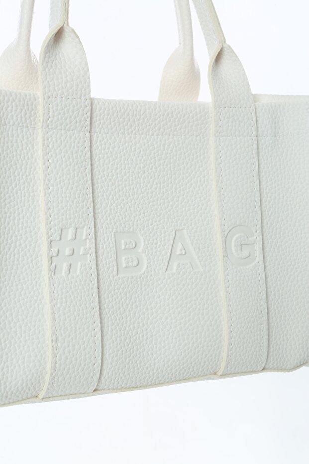 Beyaz Deri Mini Tote Çanta - 6