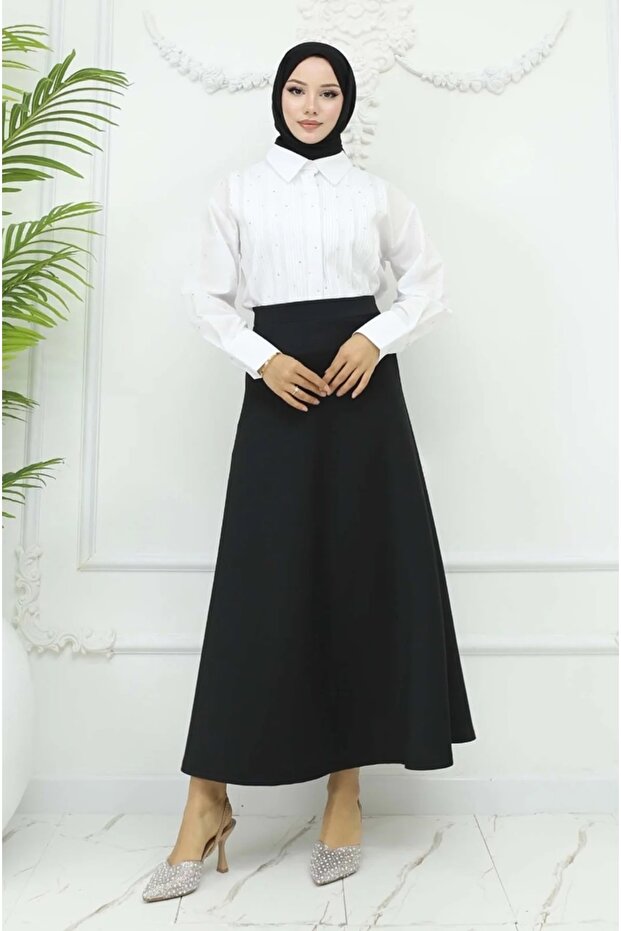 Women's Puff Scuba Elastic Waist Hijab Skirt - Black