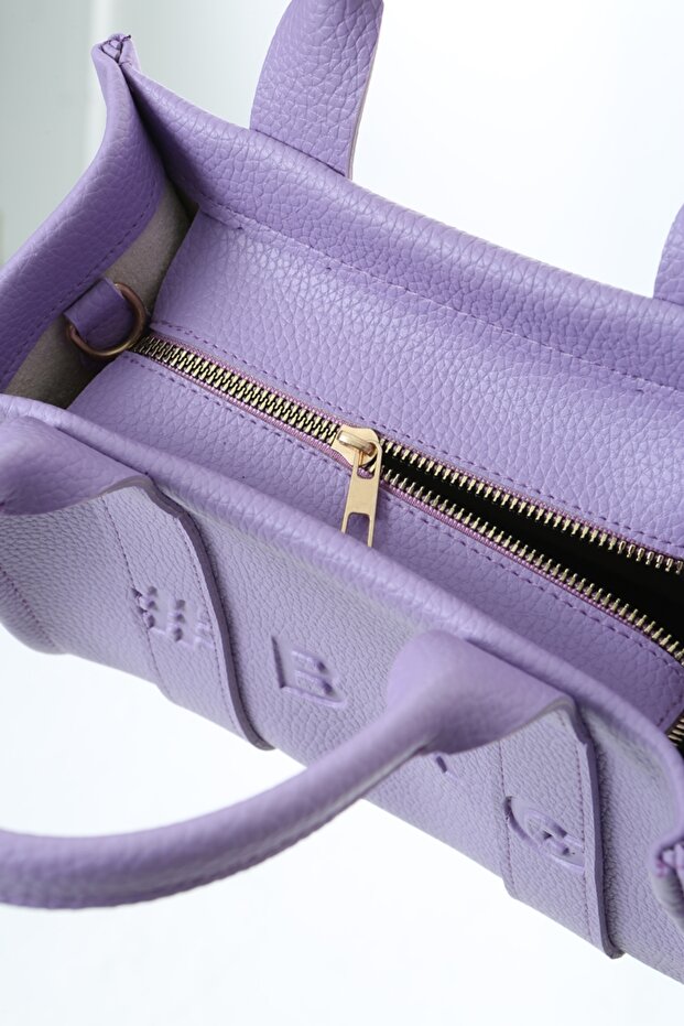 Lila Deri Mini Tote Çanta - 7