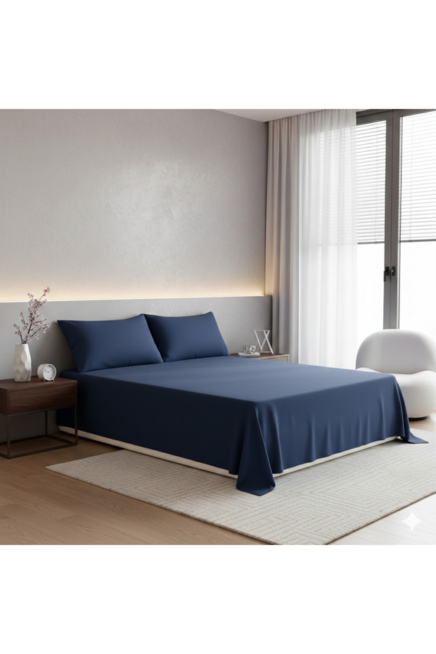 100% Cotton Ranfors Bed Sheet - (1 Piece) - 160 X 240 - (Navy Blue)