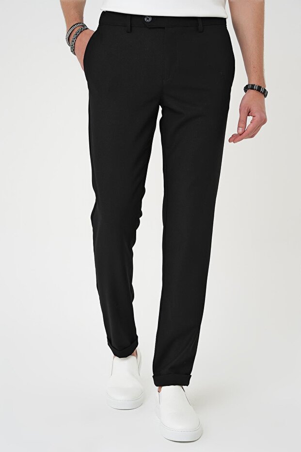 Comfort Fit Elastic Waist Textured Black Jogger Pants P 1186