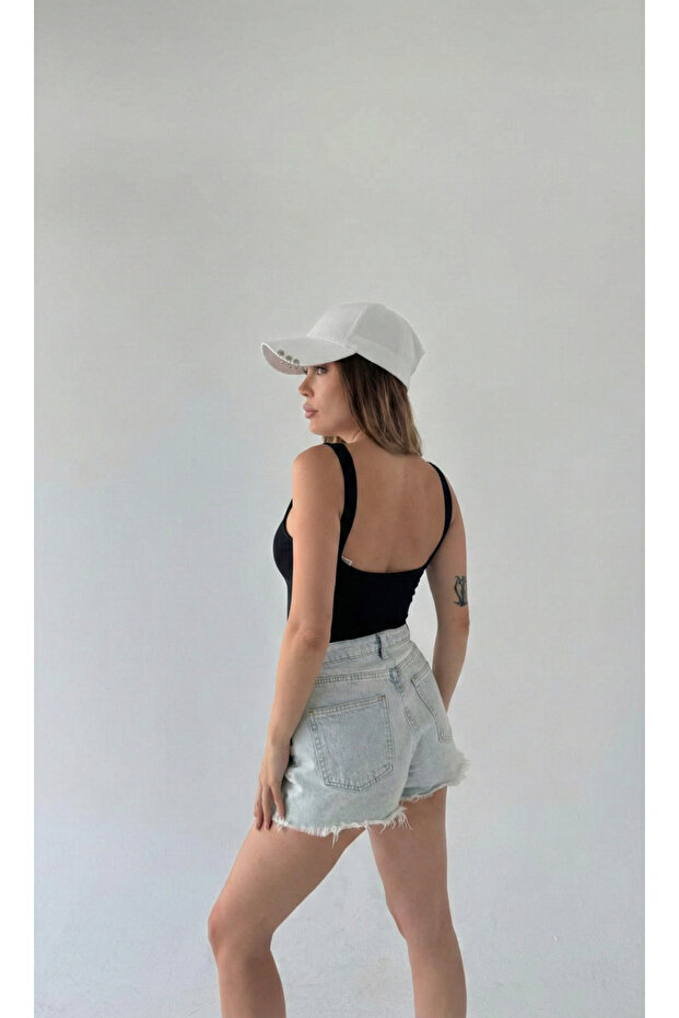 Women's Black Adjustable String Strap L Stretch Fabric Basic Body - 3