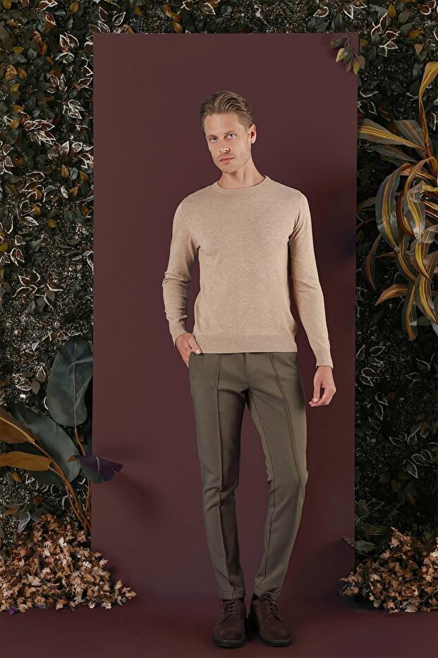 P 1130 Slim Fit Beige Sports Trousers